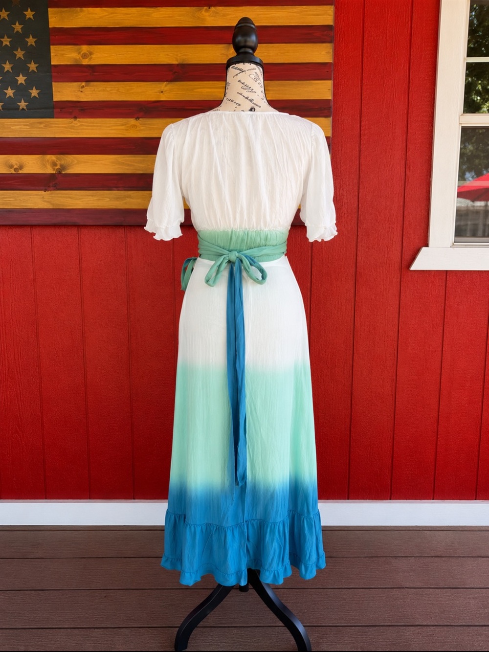Ombre Wrap Maxi Skirt in White and Teal - Picture 2 of 2